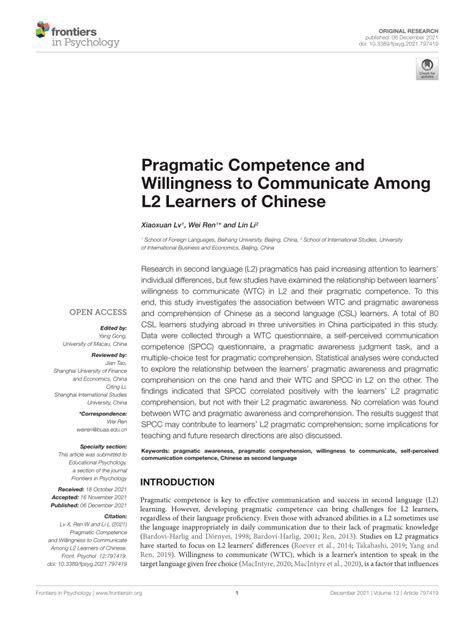 Xiaoxuan Lv, Wei Ren & Lin Li, Pragmatic Competence and 